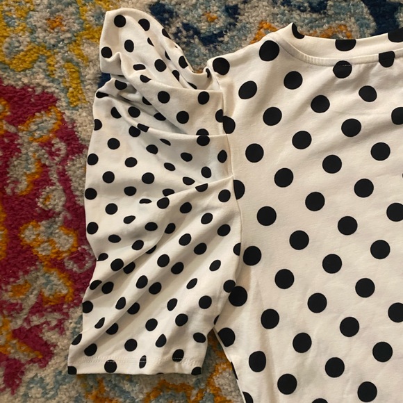 SOLD! NEW! Boutique White & Black Polka Dots Layered Ruffle Sleeve Top L - Picture 10 of 14